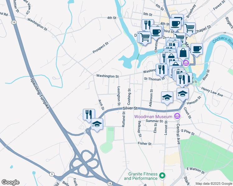 map of restaurants, bars, coffee shops, grocery stores, and more near 21 Lexington Street in Dover