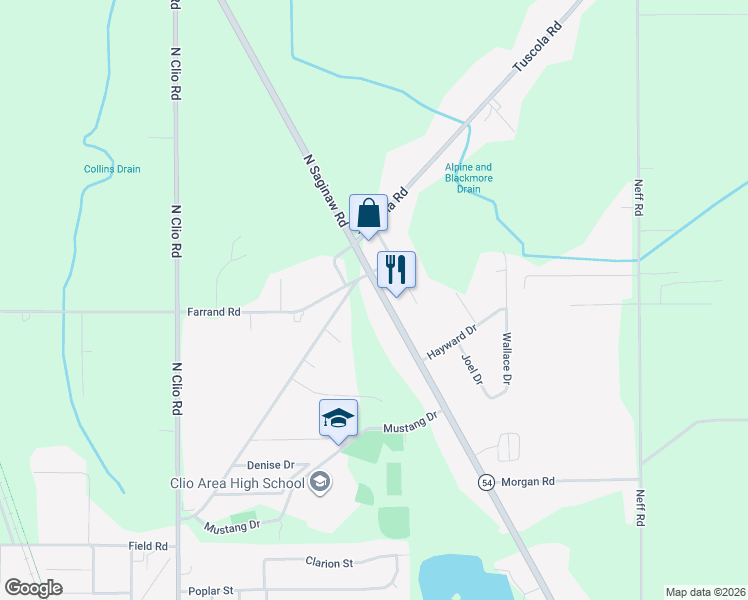 map of restaurants, bars, coffee shops, grocery stores, and more near 13026 North Saginaw Road in Clio