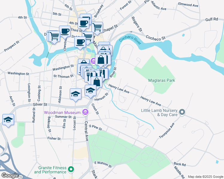 map of restaurants, bars, coffee shops, grocery stores, and more near 93 Henry Law Avenue in Dover