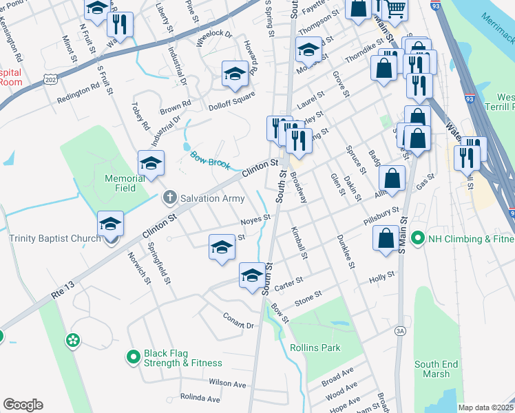 map of restaurants, bars, coffee shops, grocery stores, and more near 19 Harvard Street in Concord