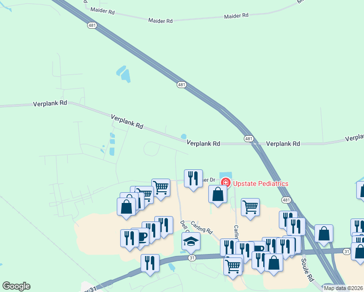 map of restaurants, bars, coffee shops, grocery stores, and more near 3875 Hallston Drive in Liverpool