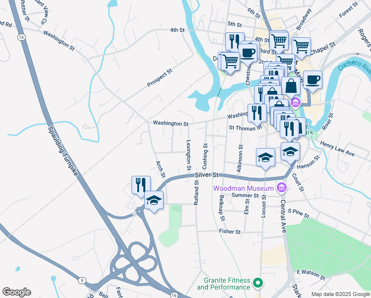 map of restaurants, bars, coffee shops, grocery stores, and more near 21 Lexington Street in Dover