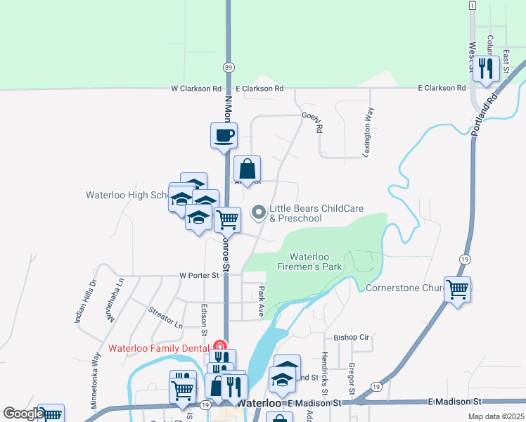 map of restaurants, bars, coffee shops, grocery stores, and more near 828 Lum Avenue in Waterloo