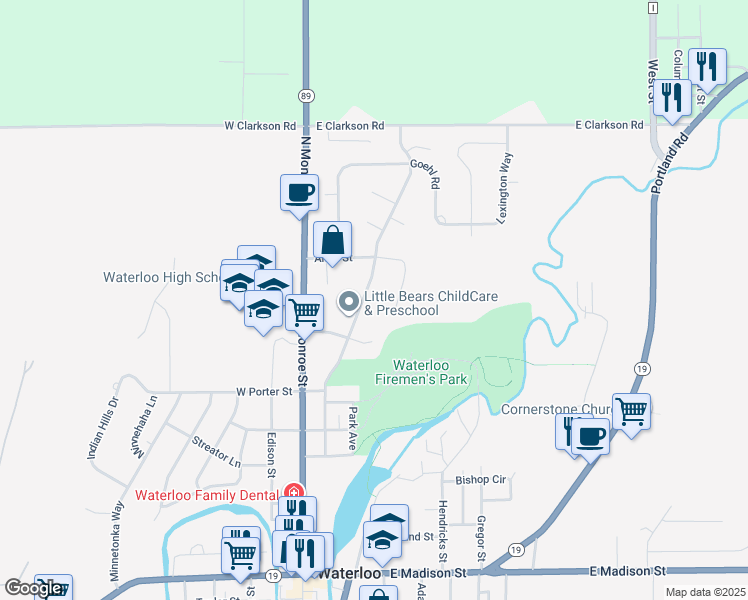 map of restaurants, bars, coffee shops, grocery stores, and more near 828 Lum Ave in Waterloo