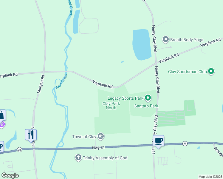 map of restaurants, bars, coffee shops, grocery stores, and more near 4460 Verplank Road in Clay