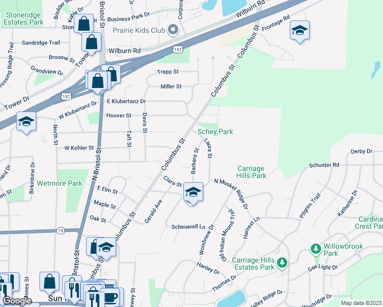 map of restaurants, bars, coffee shops, grocery stores, and more near 860 Barbara Street in Sun Prairie