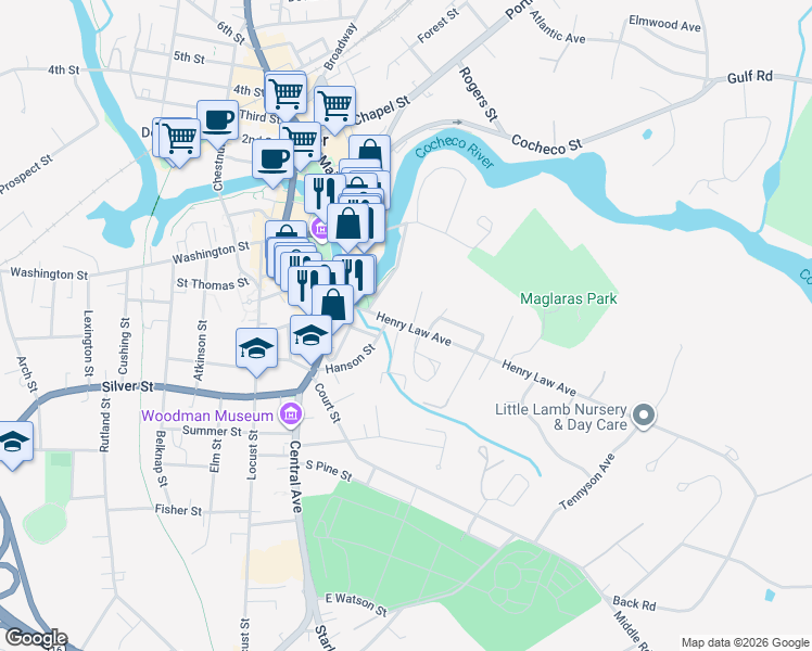 map of restaurants, bars, coffee shops, grocery stores, and more near 97 Henry Law Avenue in Dover