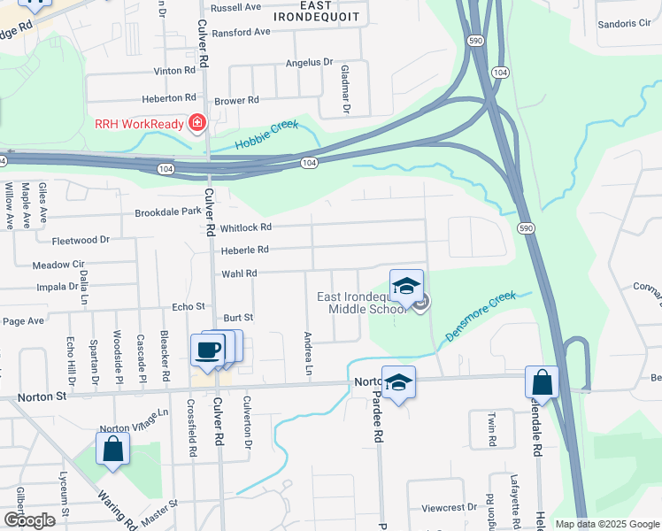 map of restaurants, bars, coffee shops, grocery stores, and more near 178 Wahl Road in Irondequoit