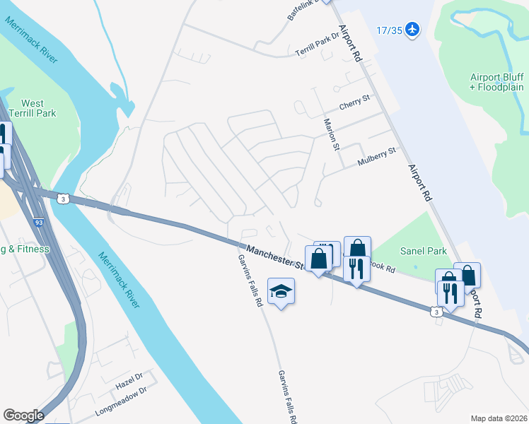 map of restaurants, bars, coffee shops, grocery stores, and more near 48 Centerwood Drive in Concord