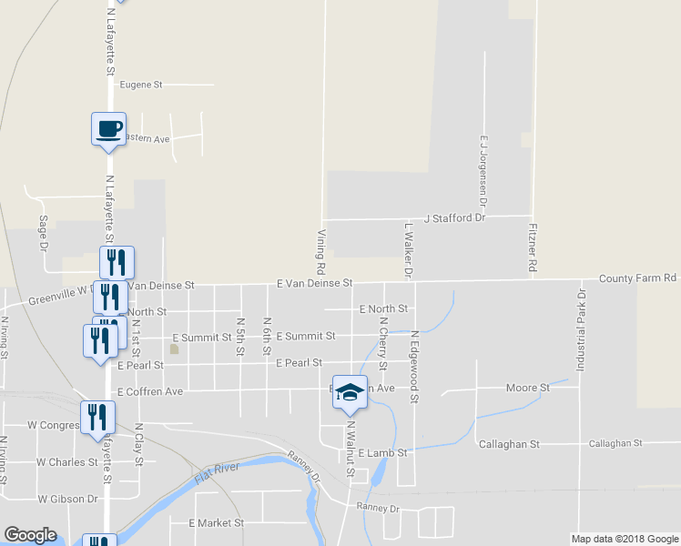 map of restaurants, bars, coffee shops, grocery stores, and more near 918 East Van Deinse Street in Greenville