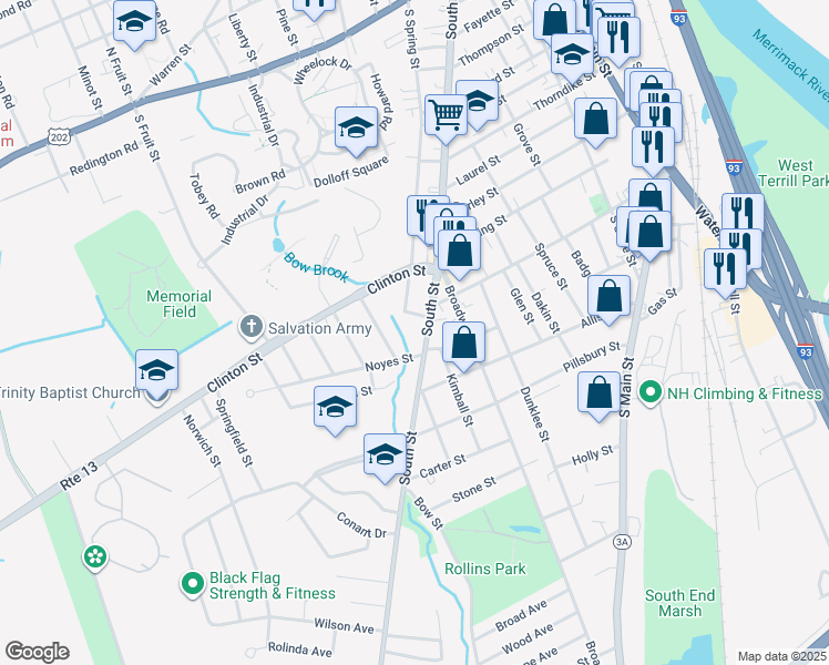 map of restaurants, bars, coffee shops, grocery stores, and more near 19 Harvard Street in Concord