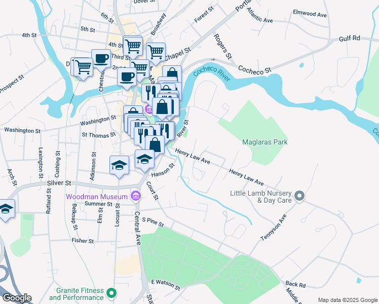 map of restaurants, bars, coffee shops, grocery stores, and more near 98 Henry Law Avenue in Dover