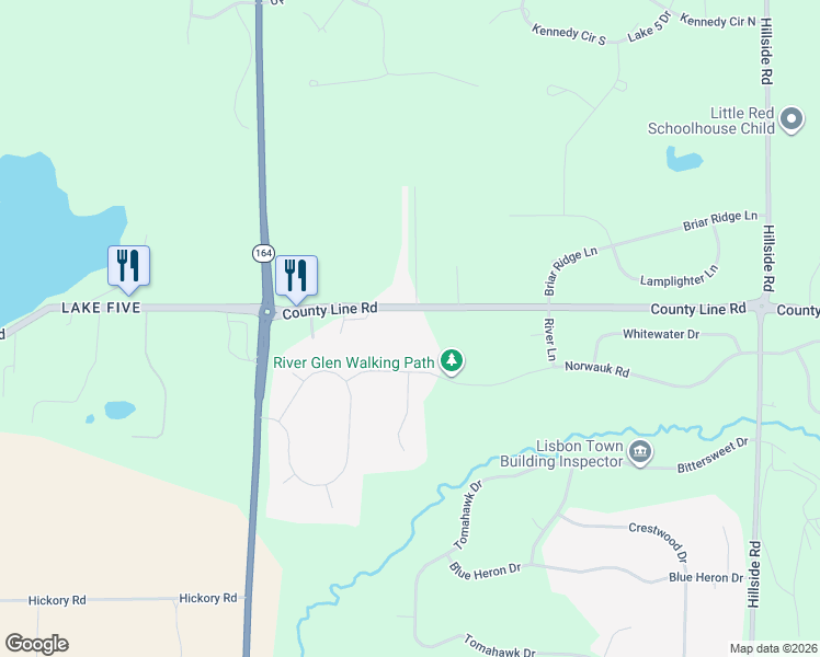 map of restaurants, bars, coffee shops, grocery stores, and more near N95W25693 County Road Q in Colgate