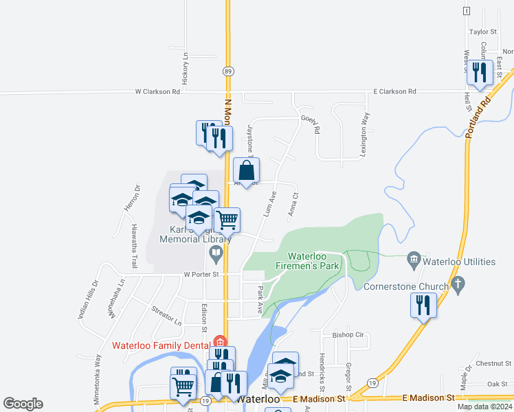 map of restaurants, bars, coffee shops, grocery stores, and more near 819 Lum Avenue in Waterloo