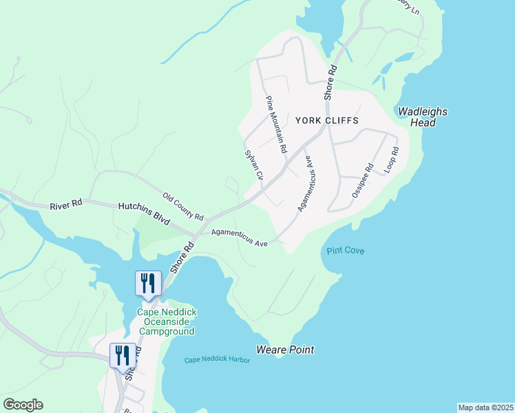 map of restaurants, bars, coffee shops, grocery stores, and more near 5 Sylvan Circle in York