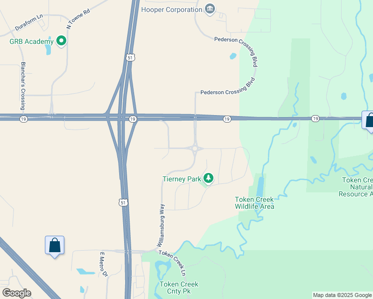 map of restaurants, bars, coffee shops, grocery stores, and more near Savannah Drive in DeForest
