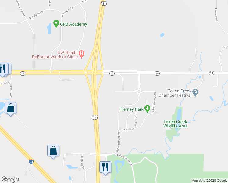 map of restaurants, bars, coffee shops, grocery stores, and more near 4181 Savannah Drive in DeForest