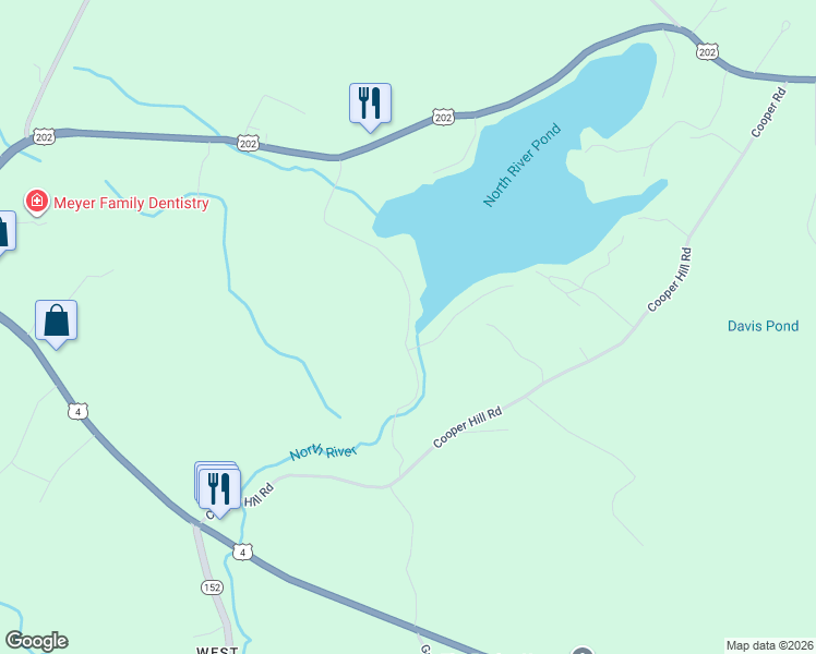 map of restaurants, bars, coffee shops, grocery stores, and more near 18 North River Lake Road in Nottingham