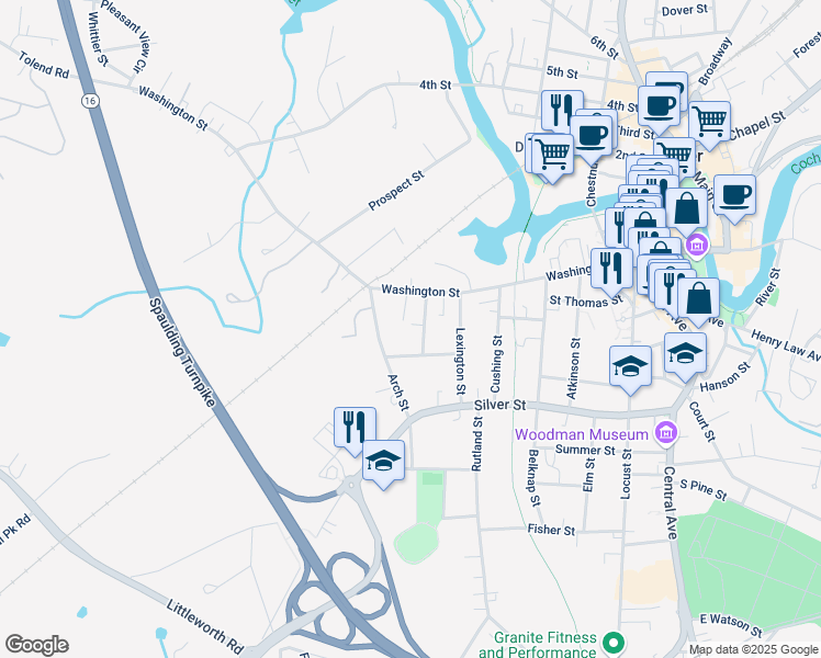 map of restaurants, bars, coffee shops, grocery stores, and more near 27 Richmond Street in Dover