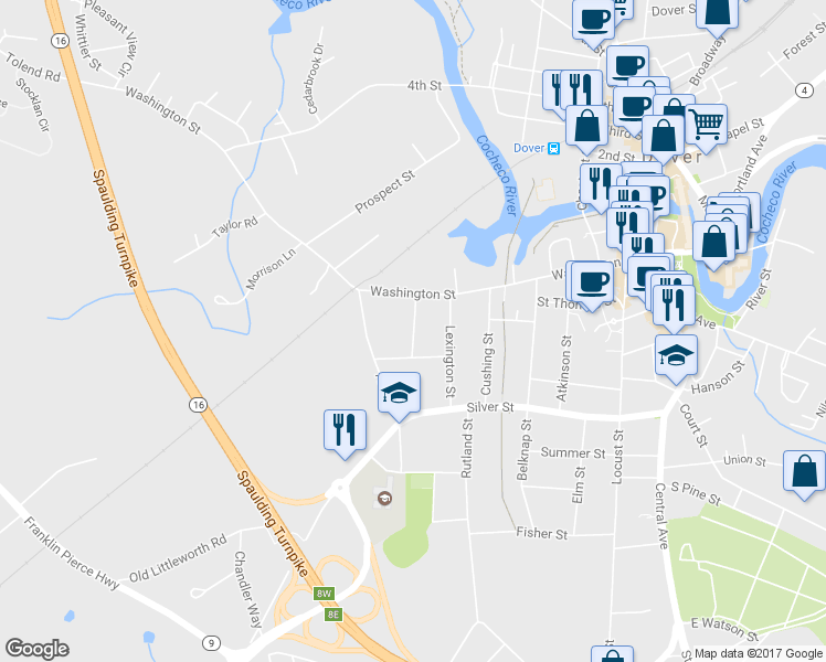 map of restaurants, bars, coffee shops, grocery stores, and more near 27 Richmond Street in Dover