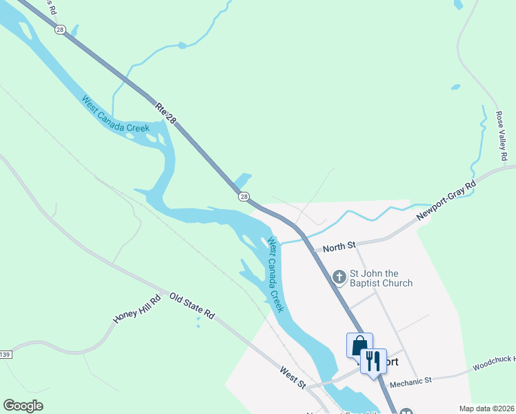 map of restaurants, bars, coffee shops, grocery stores, and more near 7408 New York 28 in Newport