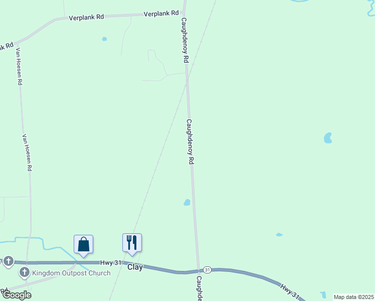 map of restaurants, bars, coffee shops, grocery stores, and more near 8725 Caughdenoy Road in Clay