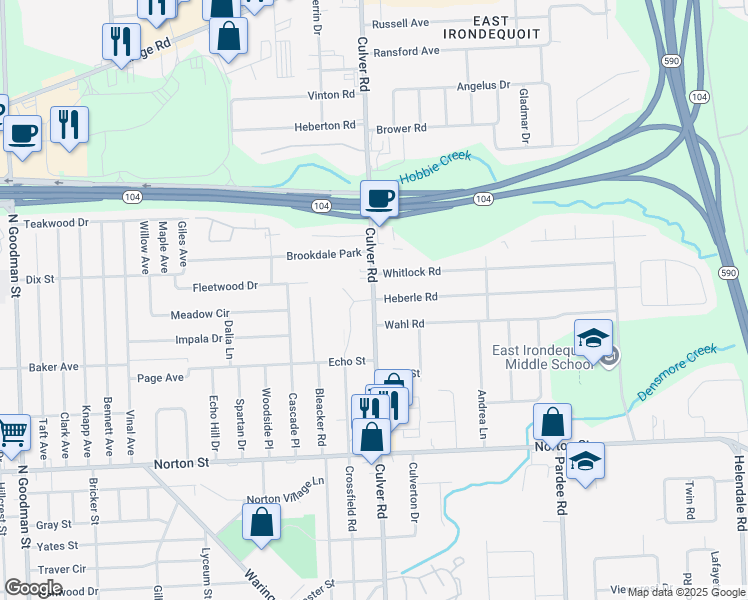 map of restaurants, bars, coffee shops, grocery stores, and more near 2514 Culver Road in Rochester