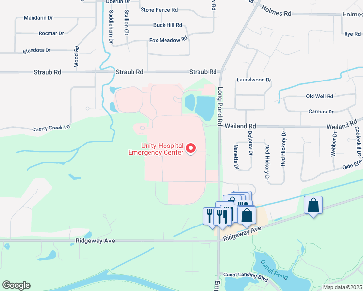 map of restaurants, bars, coffee shops, grocery stores, and more near 1561 Long Pond Road in Rochester