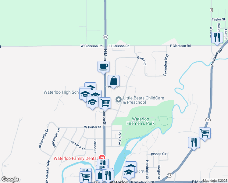 map of restaurants, bars, coffee shops, grocery stores, and more near 819 Lum Avenue in Waterloo