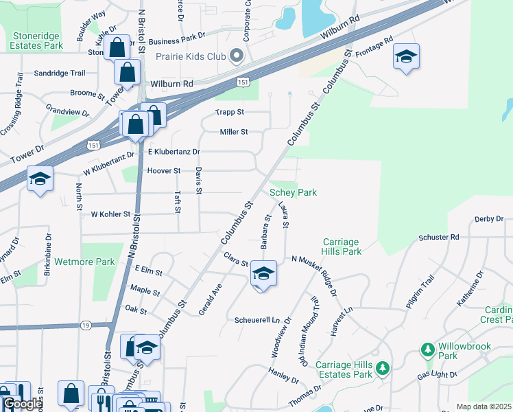 map of restaurants, bars, coffee shops, grocery stores, and more near 860 Barbara Street in Sun Prairie