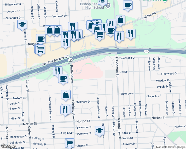 map of restaurants, bars, coffee shops, grocery stores, and more near in Irondequoit
