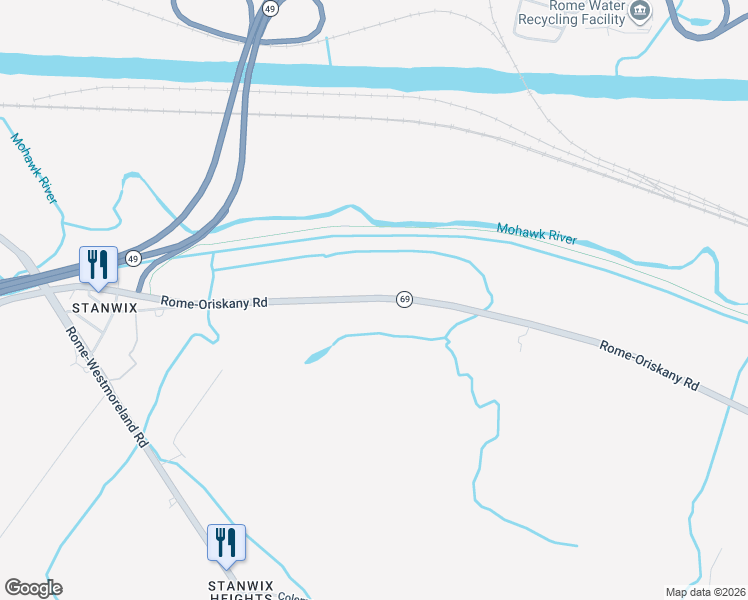 map of restaurants, bars, coffee shops, grocery stores, and more near 7011 Rome-Oriskany Road in Rome