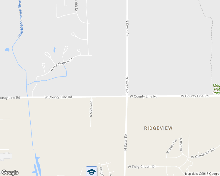 map of restaurants, bars, coffee shops, grocery stores, and more near 9625 North Swan Road in Mequon