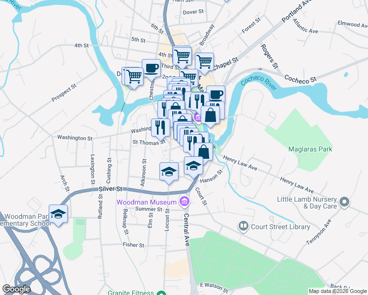 map of restaurants, bars, coffee shops, grocery stores, and more near 282 Central Avenue in Dover