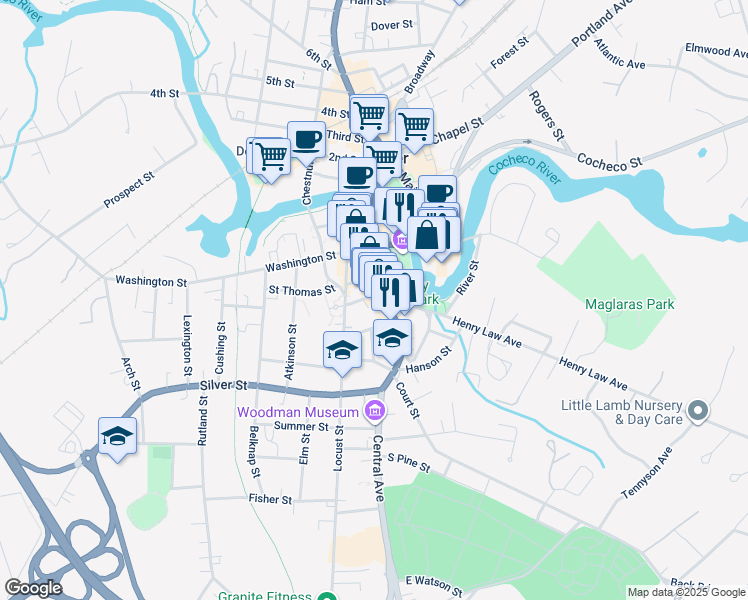 map of restaurants, bars, coffee shops, grocery stores, and more near 282 Central Avenue in Dover