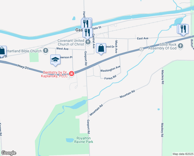 map of restaurants, bars, coffee shops, grocery stores, and more near 4540 Lincoln Drive in Gasport