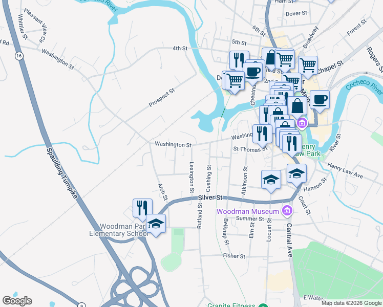 map of restaurants, bars, coffee shops, grocery stores, and more near 7 Lexington Street in Dover