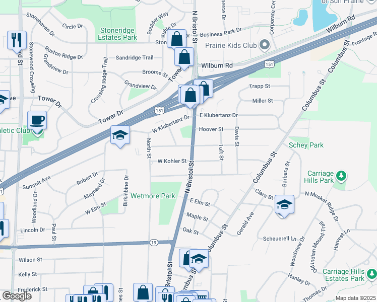 map of restaurants, bars, coffee shops, grocery stores, and more near 100 East Mac Arthur Street in Sun Prairie