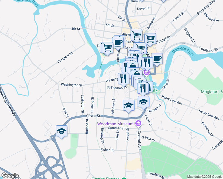 map of restaurants, bars, coffee shops, grocery stores, and more near 57 Saint Thomas Street in Dover