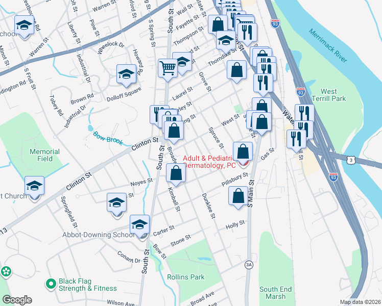 map of restaurants, bars, coffee shops, grocery stores, and more near 1.5 Glen Street in Concord