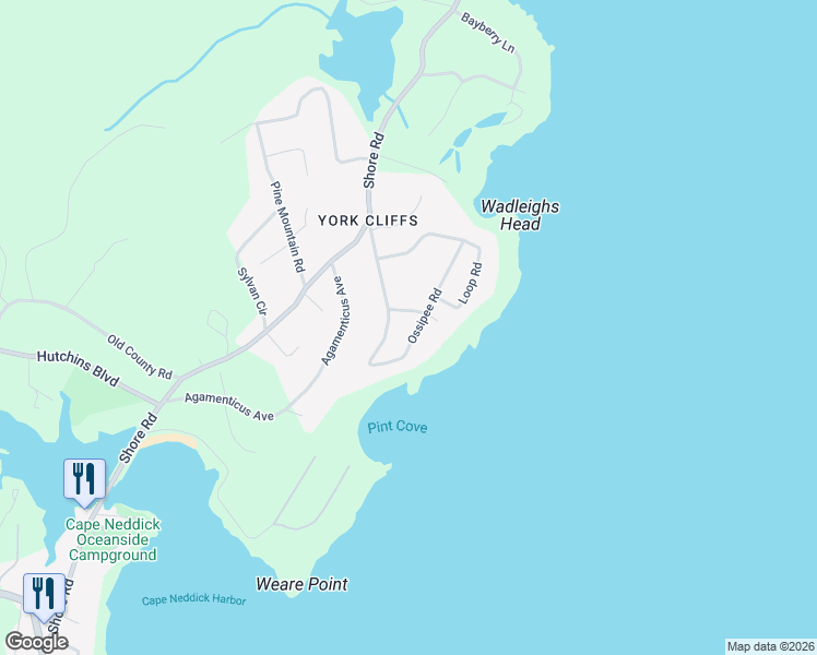 map of restaurants, bars, coffee shops, grocery stores, and more near 42 Ossipee Road in York