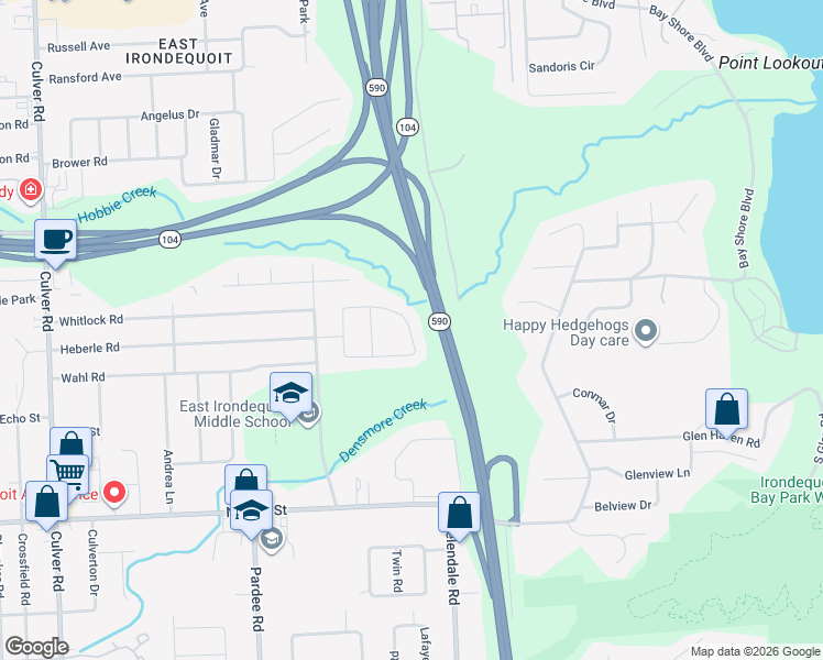 map of restaurants, bars, coffee shops, grocery stores, and more near 171 Kennedy Circle in Irondequoit