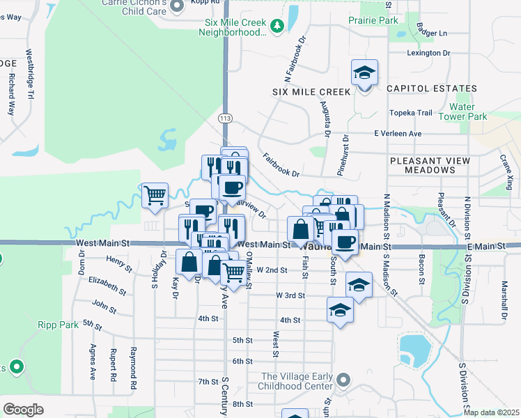 map of restaurants, bars, coffee shops, grocery stores, and more near 26 Fairview Trail in Waunakee