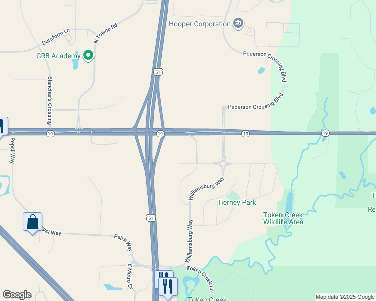 map of restaurants, bars, coffee shops, grocery stores, and more near 4160 Savannah Drive in DeForest