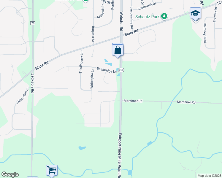 map of restaurants, bars, coffee shops, grocery stores, and more near 18 Crimson Way in Webster