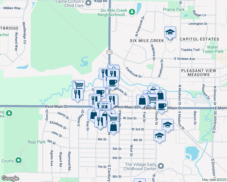 map of restaurants, bars, coffee shops, grocery stores, and more near 330 North Century Avenue in Waunakee