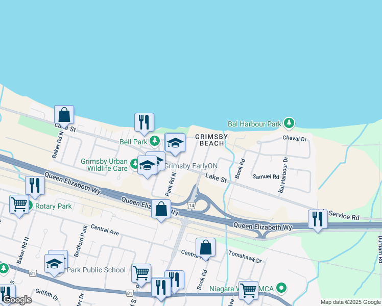 map of restaurants, bars, coffee shops, grocery stores, and more near 7 Marr Avenue in Grimsby