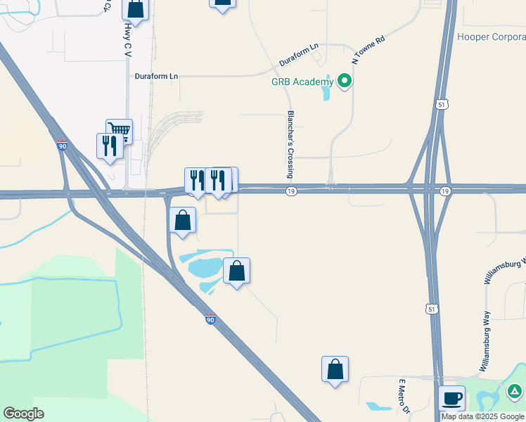 map of restaurants, bars, coffee shops, grocery stores, and more near 4401 Wisconsin 19 in Windsor