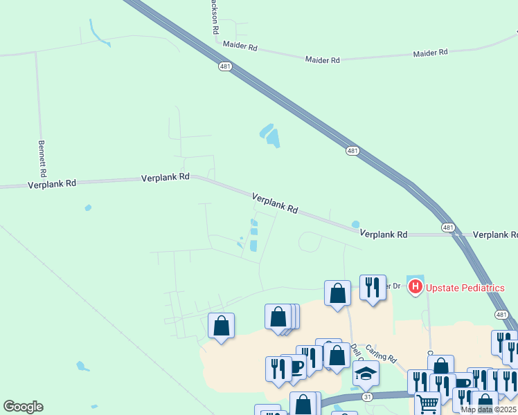 map of restaurants, bars, coffee shops, grocery stores, and more near 4001 Silverbell Drive in Onondaga County