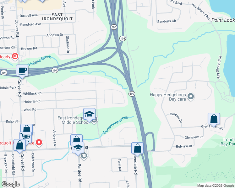 map of restaurants, bars, coffee shops, grocery stores, and more near 206 Kennedy Circle in Irondequoit